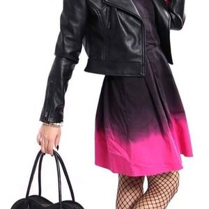 Black Leather Jacket with Pink Ombre Dress